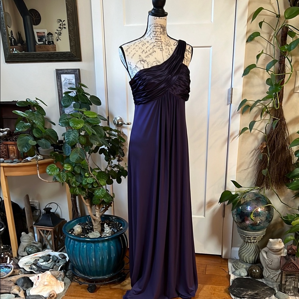 David's Bridal One-Shoulder Gown in Deep Purple